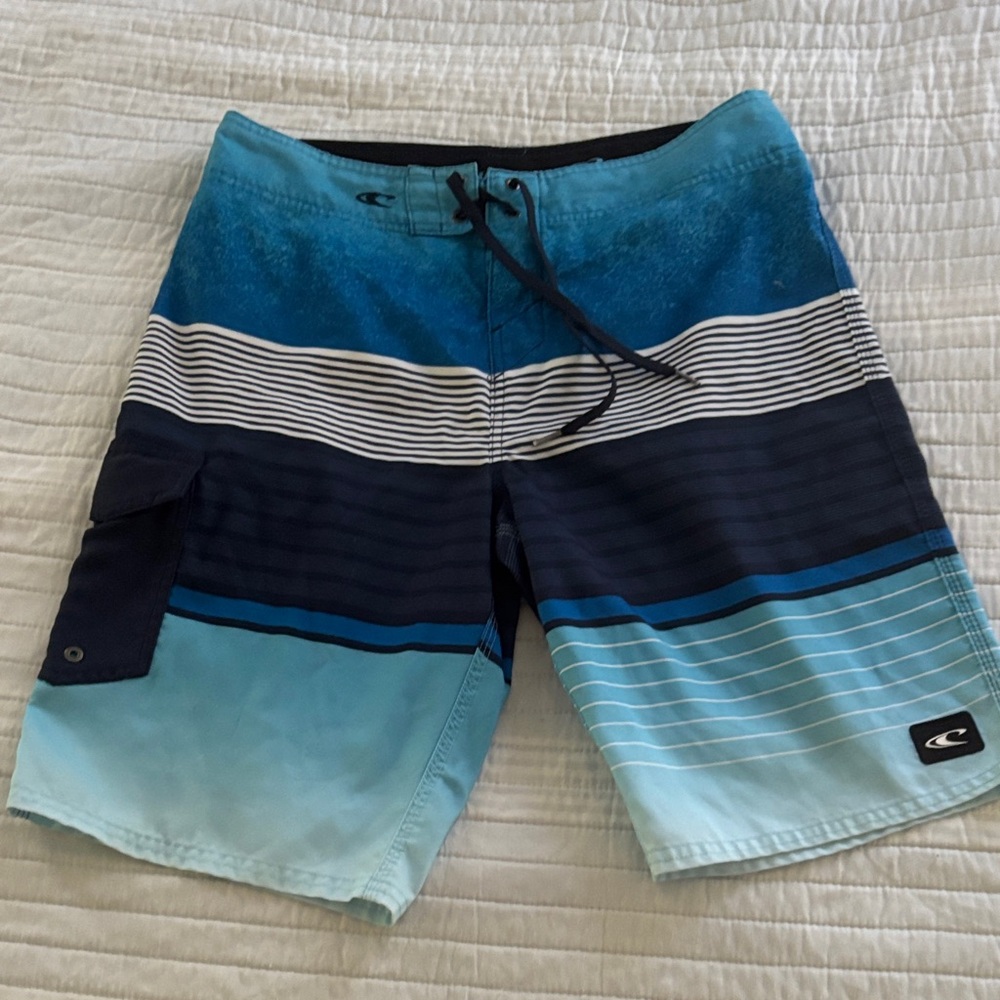 O'Neill Teal and Navy Striped Board Shorts